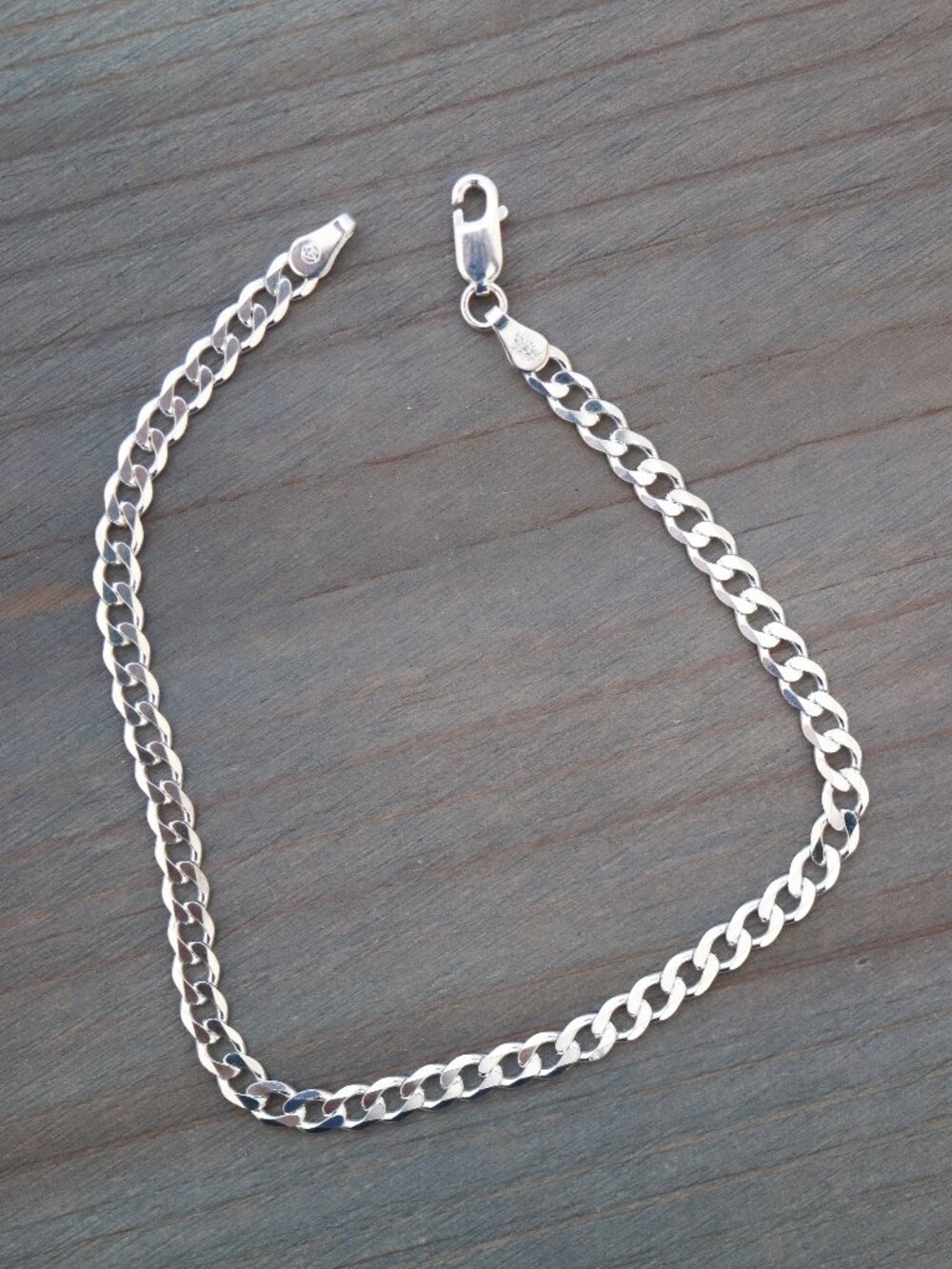 S925 4mm Curb Cuban Link Chain Bracelet Sterling Silver Stamped